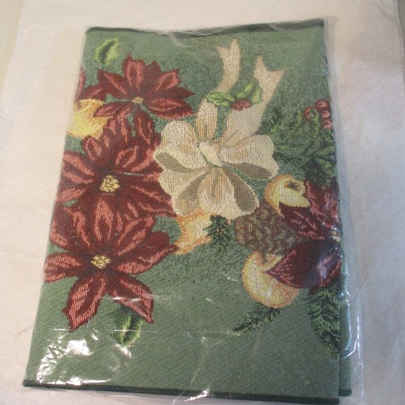 NIP New Christmas Holiday Green Poinsettia Table Runner 13" x 72" - Picture 3 of 3